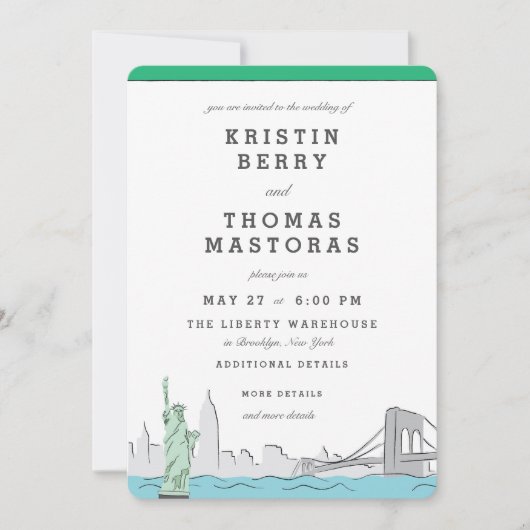 New York City Skyline Wedding Invitation Kaart (Voorkant)