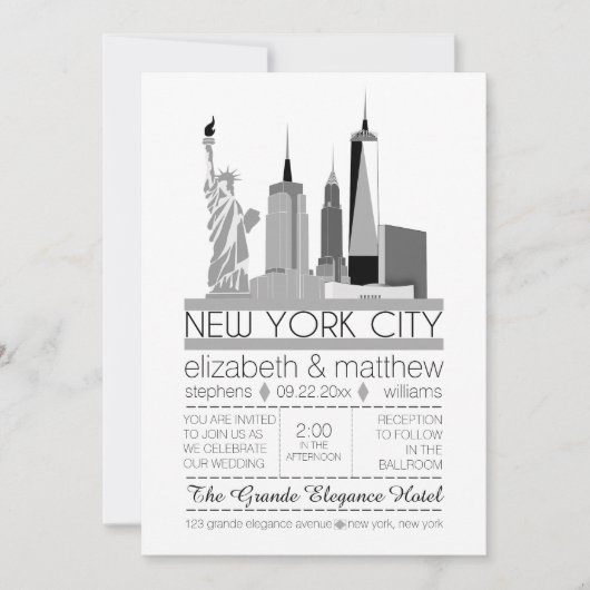 New York City Skyline Wedding Kaart (Voorkant)