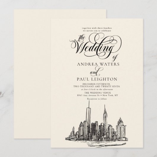 New York City Skyline Wedding Kaart (Voorkant / Achterkant)