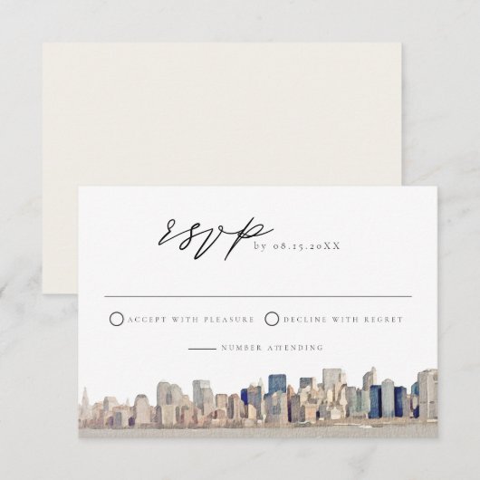 NEW YORK CITY Skyline Wedding RSVP Card Kaart (Voorkant / Achterkant)