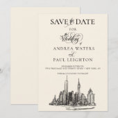 New York City Skyline Wedding Save The Date (Voorkant / Achterkant)