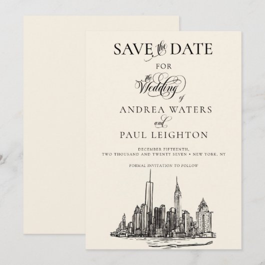 New York City Skyline Wedding Save The Date (Voorkant / Achterkant)
