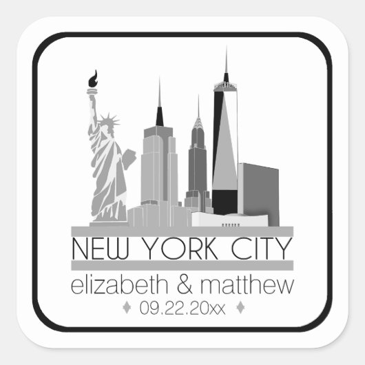New York City Skyline Wedding Vierkante Sticker (Voorkant)