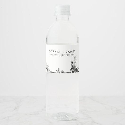 New York City Skyline Wedding Waterfles Etiket (Voorkant)