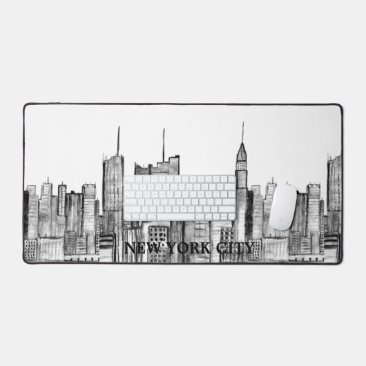 New York City Skyline Zwart Modern Manhattan NYC Bureaumat (Keyboard & Muis)
