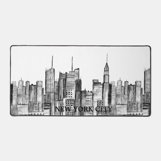New York City Skyline Zwart Modern Manhattan NYC Bureaumat (Voorkant)