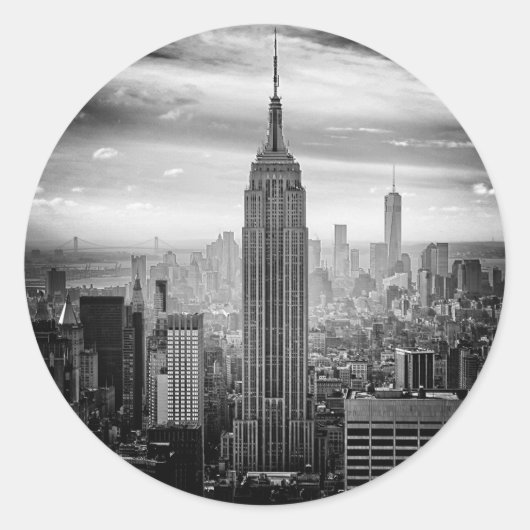 New York City skyline zwart-wit Ronde Sticker (Voorkant)