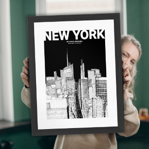 New York City Skyline Zwart Wit Schetsmaat Poster
