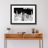 New York City Skyline Zwart Wit Schetsmaat Poster