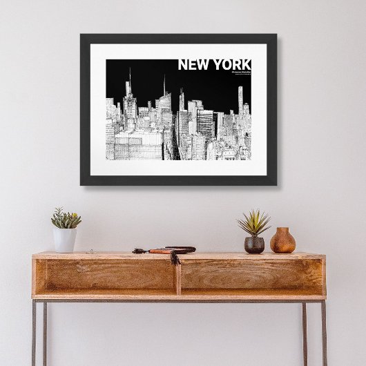 New York City Skyline Zwart Wit Schetsmaat Poster