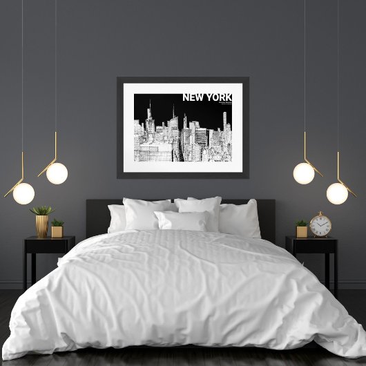 New York City Skyline Zwart Wit Schetsmaat Poster