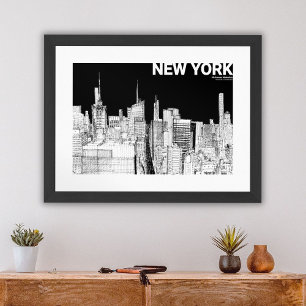 New York City Skyline Zwart Wit Schetsmaat Poster