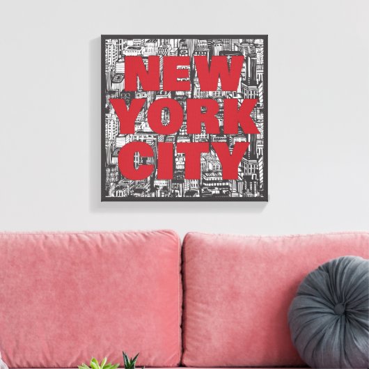 New York City | Skyscraper Typografie Canvas Afdruk (Insitu (Woonkamer))
