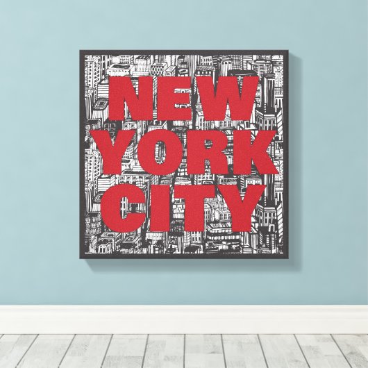 New York City | Skyscraper Typografie Canvas Afdruk (Insitu (Houten vloer))