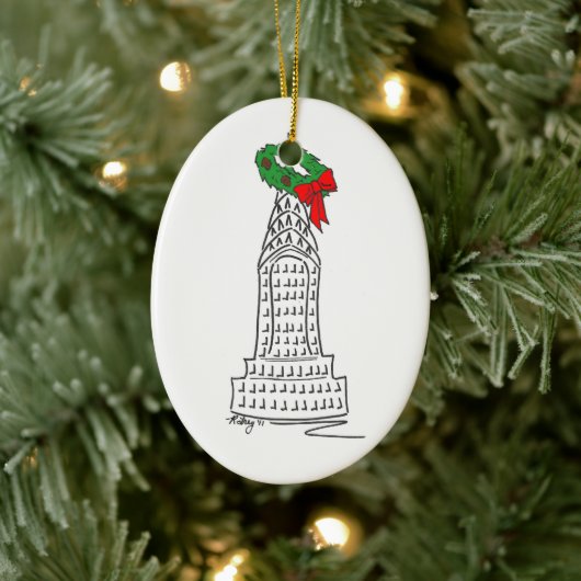 New York City Skyscraper Wreath NYC Kerstmis Keramisch Ornament (Boom)