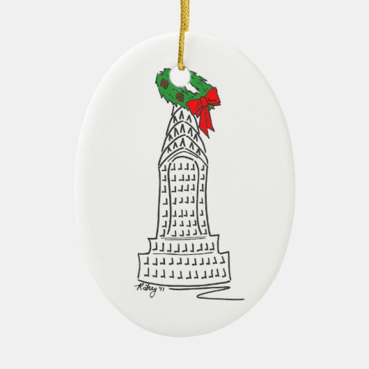 New York City Skyscraper Wreath NYC Kerstmis Keramisch Ornament (Voorkant)