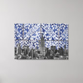 New York City Skyscrapers ontmoeten Portugese Tile Canvas Afdruk (Voorkant)