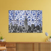New York City Skyscrapers ontmoeten Portugese Tile Canvas Afdruk (Insitu (Woonkamer))
