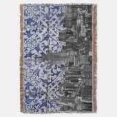 New York City Skyscrapers ontmoeten Portugese Tile Deken (Voorkant Verticaal)