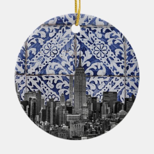 New York City Skyscrapers ontmoeten Portugese Tile Keramisch Ornament (Voorkant)