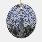 New York City Skyscrapers ontmoeten Portugese Tile Keramisch Ornament (Links)