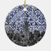 New York City Skyscrapers ontmoeten Portugese Tile Keramisch Ornament (Achterkant)