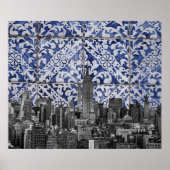New York City Skyscrapers ontmoeten Portugese Tile Poster (Voorkant)