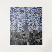 New York City Skyscrapers ontmoeten Portugese Tile Wandkleed (Voorkant)