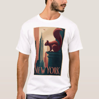 New York City Squirrel – Art Deco Skyline Poster T-shirt