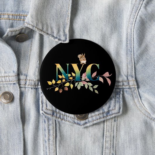 New York City & Squirrel Colorful Button (In situ)