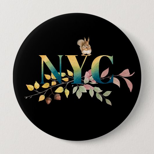 New York City & Squirrel Colorful Button (Voorkant)