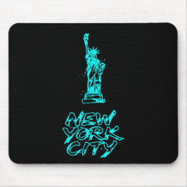 New York City-standbeeld van de vrijheid neon-cyan Muismat