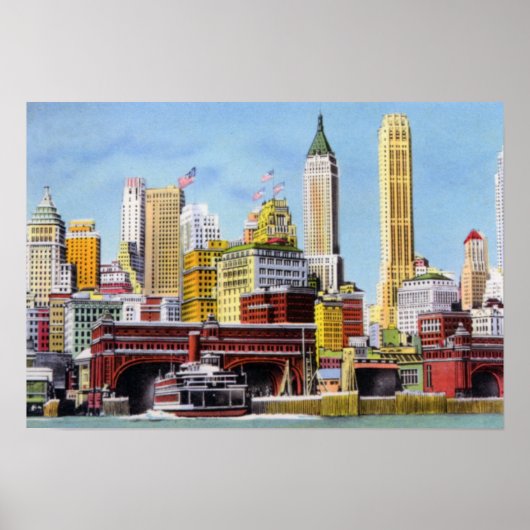 New York City Staten Island Ferry en Skyline Poster (Voorkant)