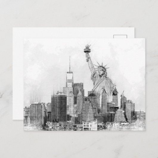 New York City Statue of Liberty Sketch Feestdagenkaart (Voorkant / Achterkant)