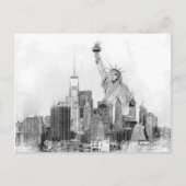 New York City Statue of Liberty Sketch Feestdagenkaart (Voorkant)
