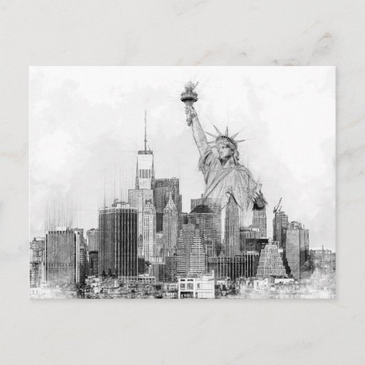 New York City Statue of Liberty Sketch Feestdagenkaart (Voorkant)