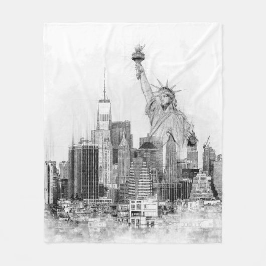 New York City Statue of Liberty Sketch Fleece Deken (Voorkant)