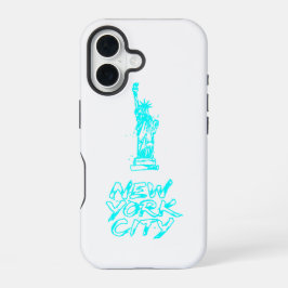 New York City Statue van de Vrijheid Neon Cyaan Kw iPhone 16 Hoesje
