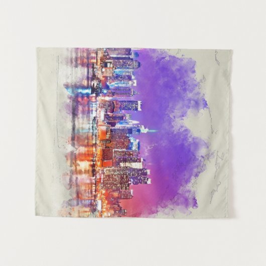 New York City Sunset - gemengde media Wandkleed (Voorkant (horizontaal))