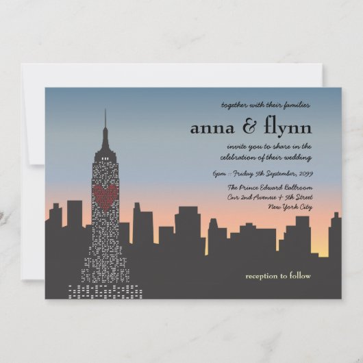 New York City Sunset Skyline Wedding Invitation Kaart (Voorkant)