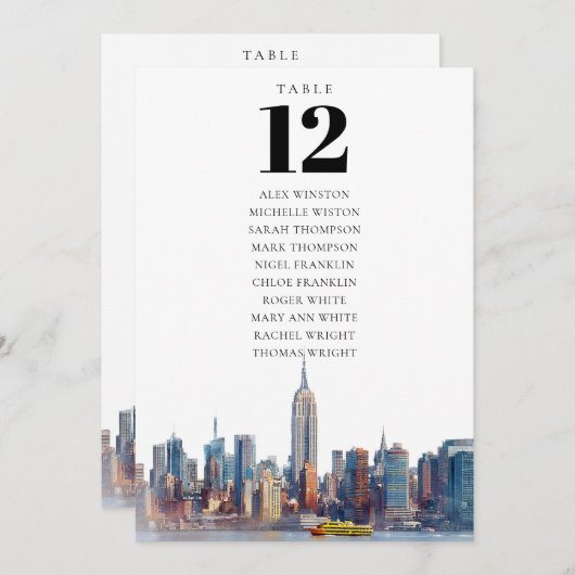 New York City Tafelnummer Zitenkaart (Voorkant / Achterkant)
