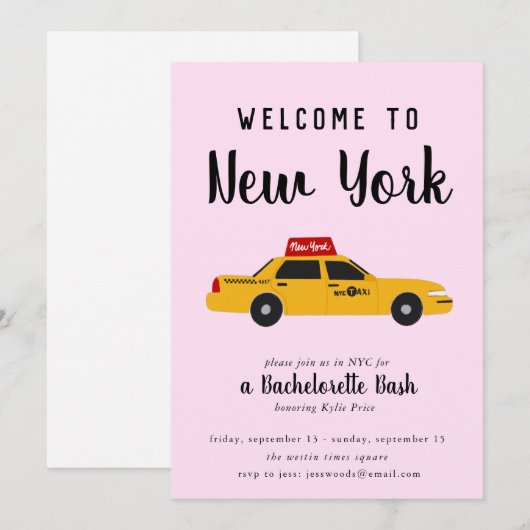 New York City Taxi Bachelorette Party Kaart (Voorkant / Achterkant)