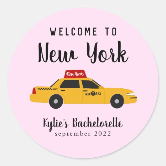 New York City Taxi Bachelorette Party Ronde Sticker (Voorkant)