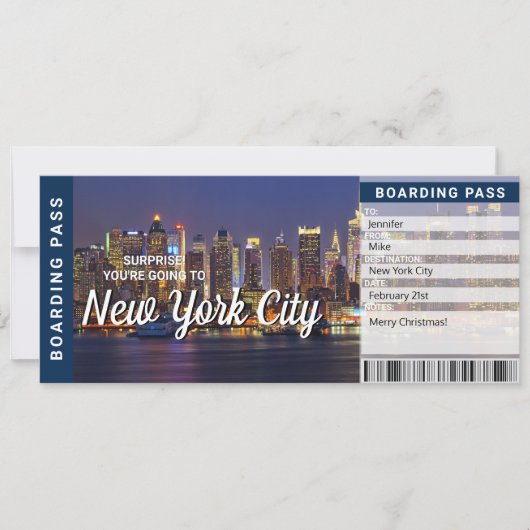 New York City Trip Surprise Boarding Pass Card Kaart (Voorkant)