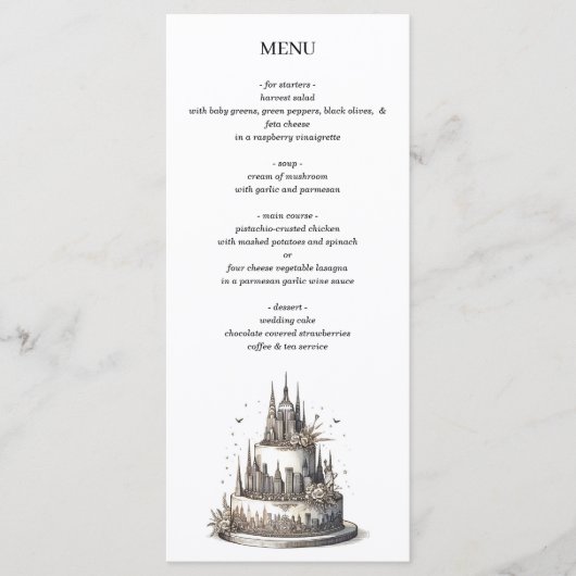 New York City Trouwtaart Menu (Voorkant)