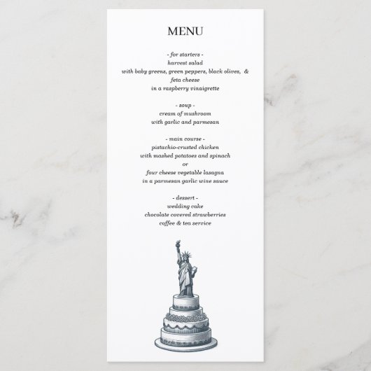 New York City Trouwtaart Menu (Voorkant)