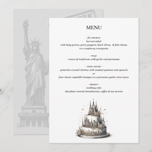 New York City Trouwtaart Menu (Voorkant / Achterkant)