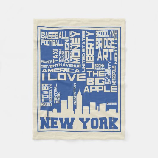 New York City Typografie Poster Fleece Deken (Voorkant)
