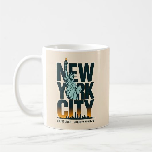 New York City Typografie Statue of Liberty Skyline Koffiemok (Links)