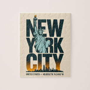 New York City Typografie Statue of Liberty Skyline Legpuzzel